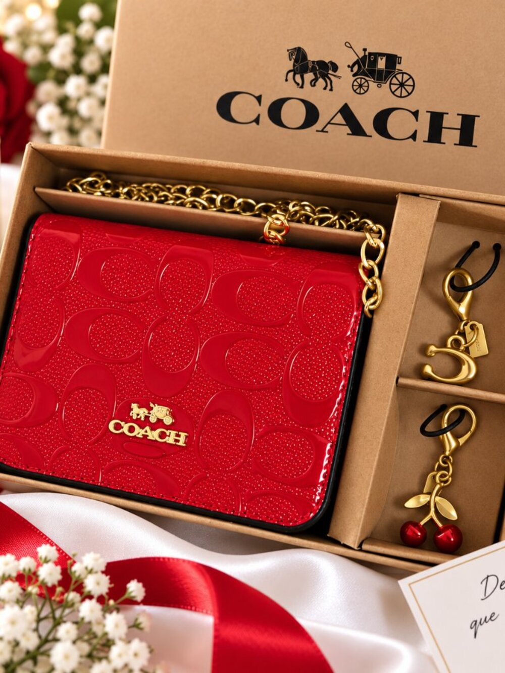 Red Mini Crossbody Wallet with Gold Chain Strap